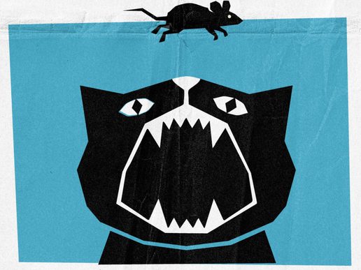 Illustration of a cat underwater about to eat a mouse - copying the Jaws poster.