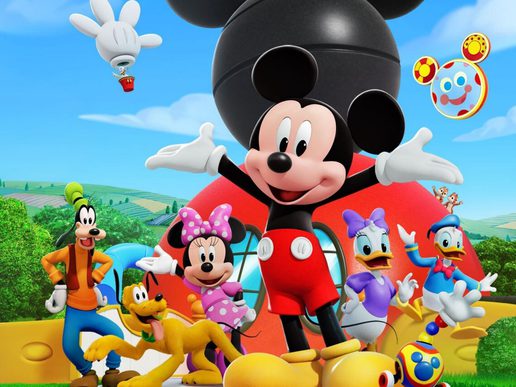 MickeY mouse and other disney favourites are against a sunny backdrop.