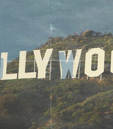 A faded image of the Hollywood sign in California.