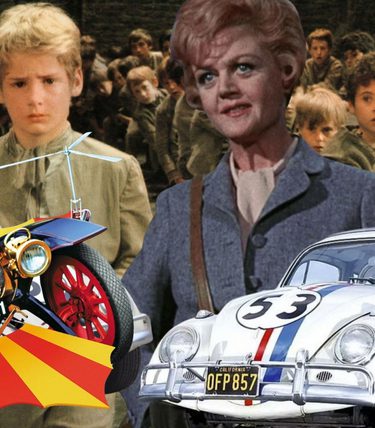 Composite image with pictures frol Olive, Chitty Chitty Bang Bang, The Love Bug and Bedknobs & Broomsticks.