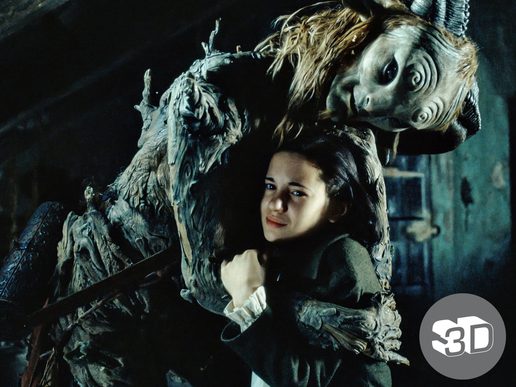 A young girl is hugging a large faun style character.