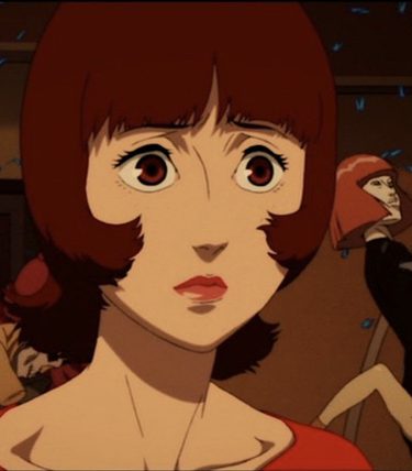 Anime image. A young woman with a bob haircut is in a nightclub scene.