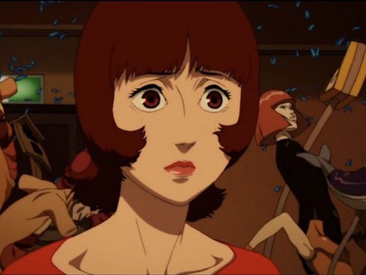 Anime image. A young woman with a bob haircut is in a nightclub scene.