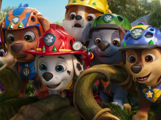 Members of Paw Patrol - dog based emergency services - are crowding around together to look at something.
