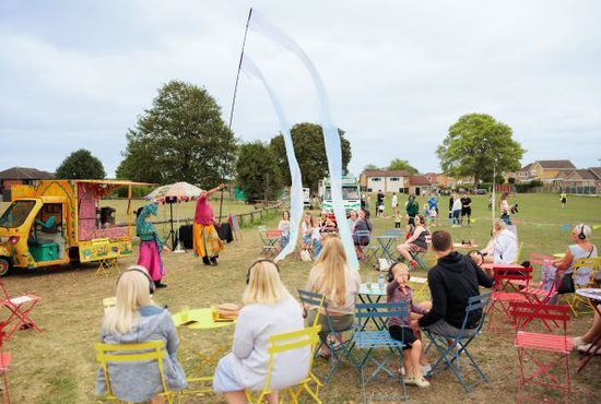 Production image of the outdoor show Teabreak